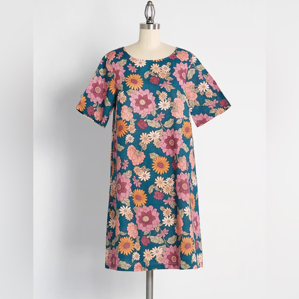 ModCloth x Princess Highway Floral Shift Dress Cotton Linen 60’s 70’s